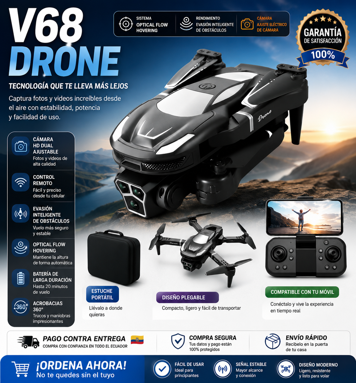 [OFERTA] - Dron E99 Max Sky Vision 4K + DOBLE BATERÍA + CONTROL PANTALLA CELULAR